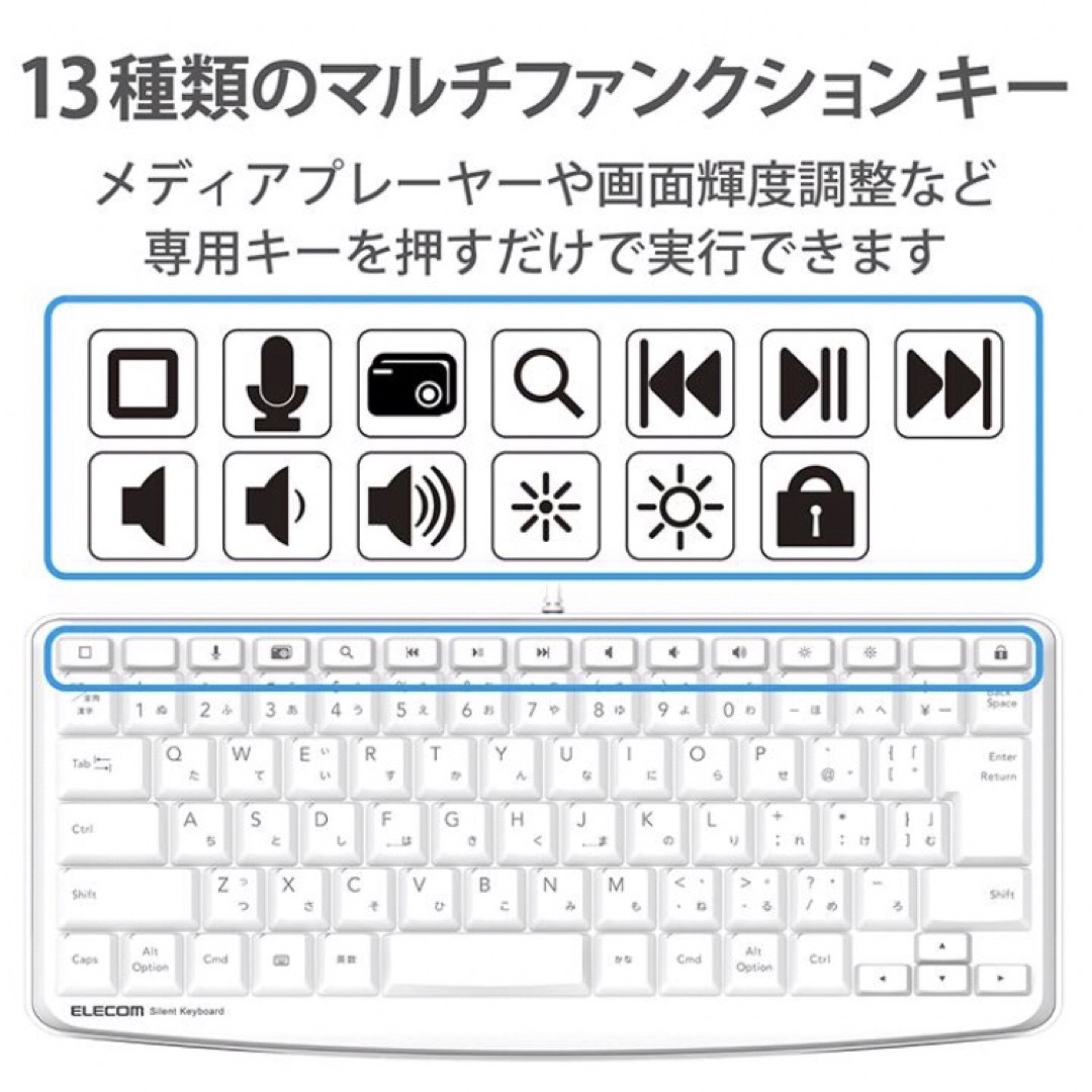 ELECOM(エレコム)のLightning 静音ミニキーボード ライトニング 有線 キーボード ホワイト スマホ/家電/カメラのPC/タブレット(PC周辺機器)の商品写真