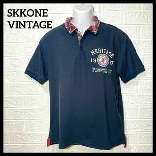 SKKONE VINTAGE スコーネ　ビンテージ　ポロシャツ　チェック　LL(ポロシャツ)