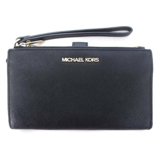 マイケルコース(Michael Kors)のマイケルコース 二つ折り 長財布 ウォレット ロゴ ストラップ レザー 黒(財布)