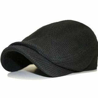 帽子 メンズ ゴルフ ハンチング ワッフル つばロング 普通サイズ ブラック(ハンチング/ベレー帽)
