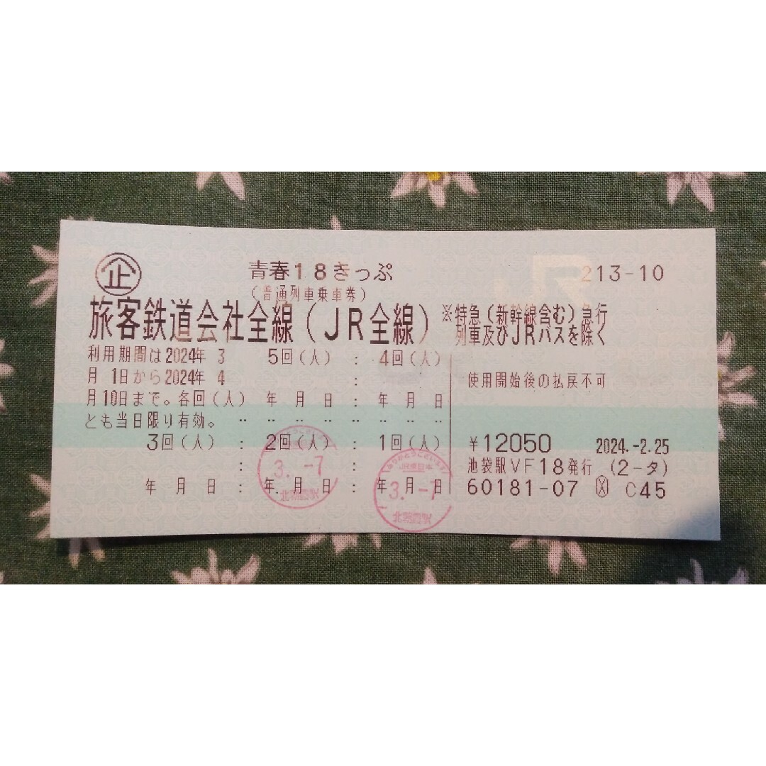 青春18きっぷ（3回分） チケットの乗車券/交通券(鉄道乗車券)の商品写真