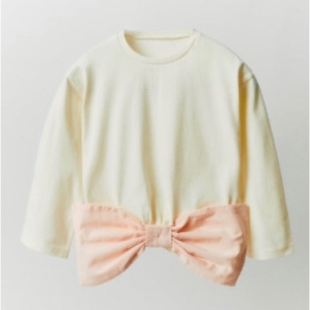 ZARA KIDS(ザラキッズ)のZARA babyザラベビー*リボンコントラストトップス*エクリュ*80 キッズ/ベビー/マタニティのベビー服(~85cm)(Ｔシャツ)の商品写真