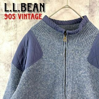 L.L.Bean - 90s  エルエルビーン ドライバーズニット ジップアップ ブルー L