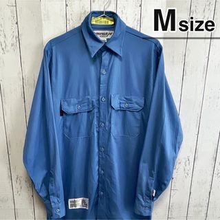 シャツ(shirts)のUSA古着　ワークシャツ　M　長袖　ブルー　青　ダブルポケット　UniFirst(シャツ)