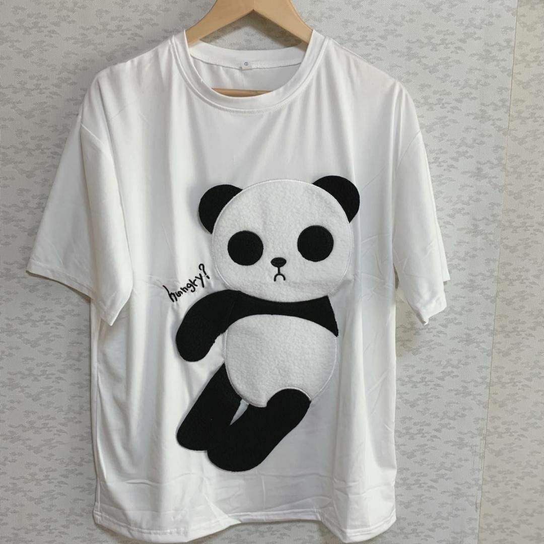 白ホワイト 2XL パンダＴシャツ  ビッグTシャツ オーバーサイズ レディース レディースのトップス(Tシャツ(半袖/袖なし))の商品写真