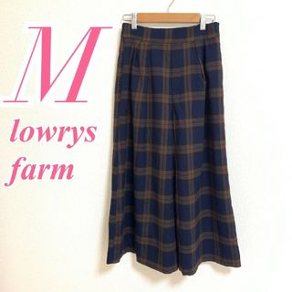 ローリーズファーム(LOWRYS FARM)のローリーズファーム　ガウチョパンツ　M　ネイビー　ブラウン　チェック　きれいめ(カジュアルパンツ)