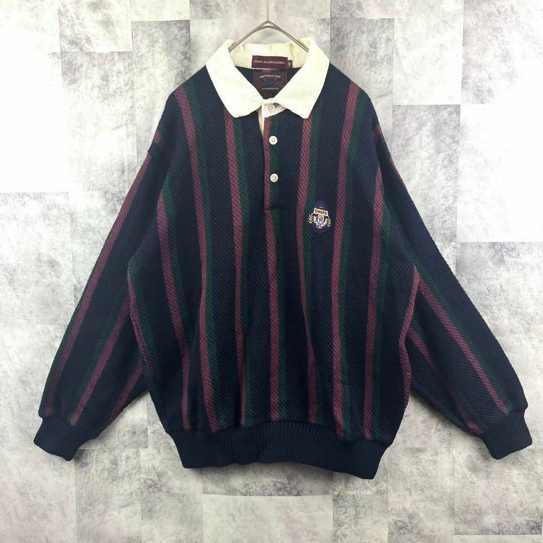 Ralph Lauren(ラルフローレン)の90s チャップスラルフローレン ニットポロシャツ マルチカラーストライプ M メンズのトップス(ニット/セーター)の商品写真