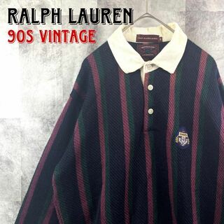 ラルフローレン(Ralph Lauren)の90s チャップスラルフローレン ニットポロシャツ マルチカラーストライプ M(ニット/セーター)