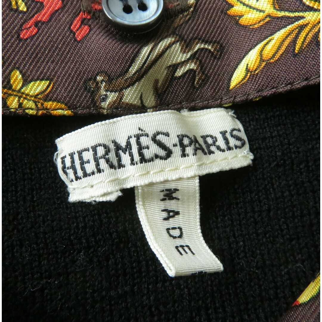 Hermes(エルメス)の極美品 HERMES エルメス ウール マルジェラ期 付け襟シルク100％ 長袖 ニット カーディガン ブラック S イタリア製 正規品 レディース レディースのトップス(カーディガン)の商品写真