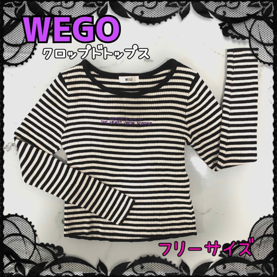 WEGO(ウィゴー)のWEGO ウィゴー　ボーダーニットトップス　クロップド　フリーサイズ レディースのトップス(カットソー(長袖/七分))の商品写真