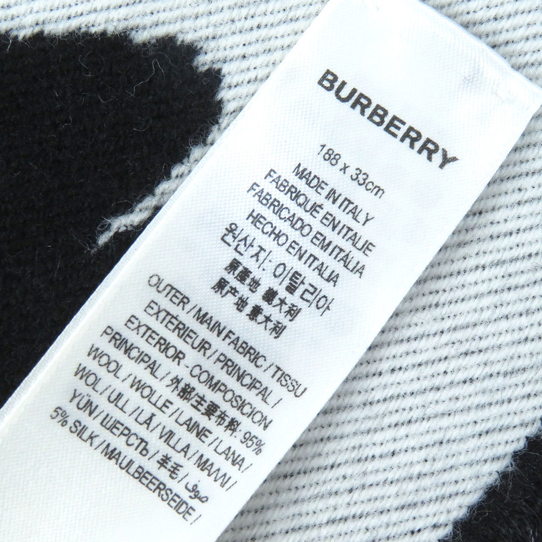 BURBERRY(バーバリー)の美品 BURBERRY バーバリー 8037416 ウール シルク LOVE  マフラー ブラック ホワイト ベージュ 188×33 イタリア製 正規品 レディース レディースのファッション小物(マフラー/ショール)の商品写真