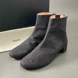 レペット(repetto)の4c8 《美品》 Repetto レペット フランス製 バックジップ アンクルブーツ ヒールブーツ シューズ  ラメ 39 ダークグレー ブラック レザー 山羊革 MADE IN FRANCE(ブーツ)