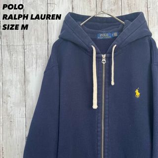 ポロラルフローレン(POLO RALPH LAUREN)のUS古着　ポロラルフローレン　ポロ刺繍ロゴジップアップスエットパーカー　M紺色(パーカー)