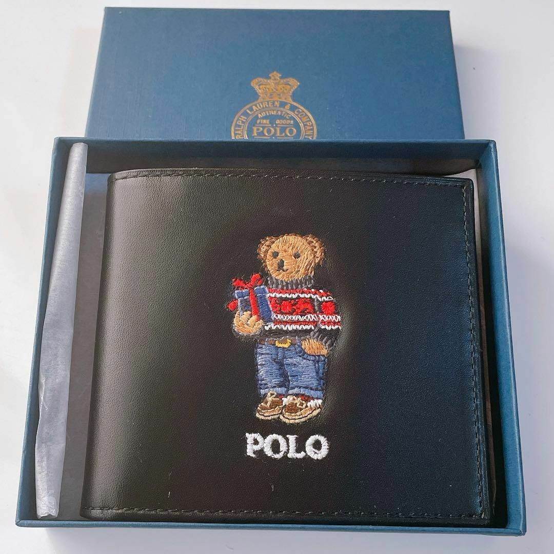 POLO RALPH LAUREN(ポロラルフローレン)の【海外限定】ラルフローレン Ralph Lauren 二つ折りポロベア財布 黒 メンズのファッション小物(折り財布)の商品写真