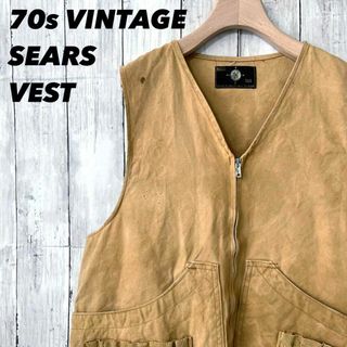 70sヴィンテージ古着　SEARSシアーズタロンジップハンティングベストブラウン(ベスト)