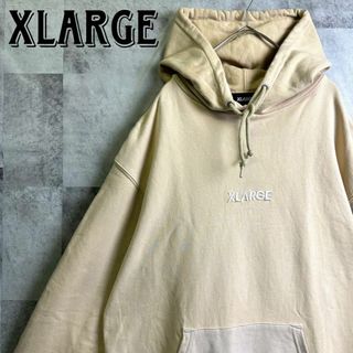 エクストララージ(XLARGE)の希少 美品 エクストララージ パーカー 刺繍センターロゴ バイカラー ベージュL(パーカー)