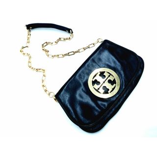 Tory Burch トリーバーチ 2WAY ロゴ プレート チェーン クラッチ バッグ 黒 ■■◎レディース