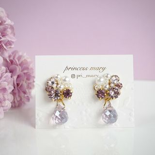 先着1名様限定》ピンク ガラス雫♡lt.アメジストbijouピアス(ピアス)