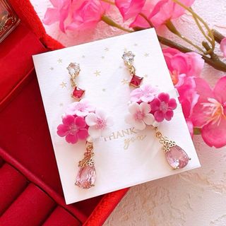 春 桜 ジルコニア 雫 お洒落 ハンドメイド アクセサリー ピアス イヤリング(ピアス)