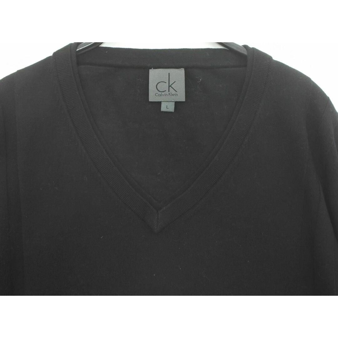 Calvin Klein(カルバンクライン)のCalvin Klein カルバンクライン Vネック ニット カットソー sizeL/黒 ■◇ メンズ メンズのトップス(Tシャツ/カットソー(七分/長袖))の商品写真