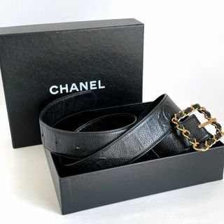 シャネル(CHANEL)の希少☆CHANEL シャネル キャビアスキン レザーベルト ココマーク 黒(ベルト)