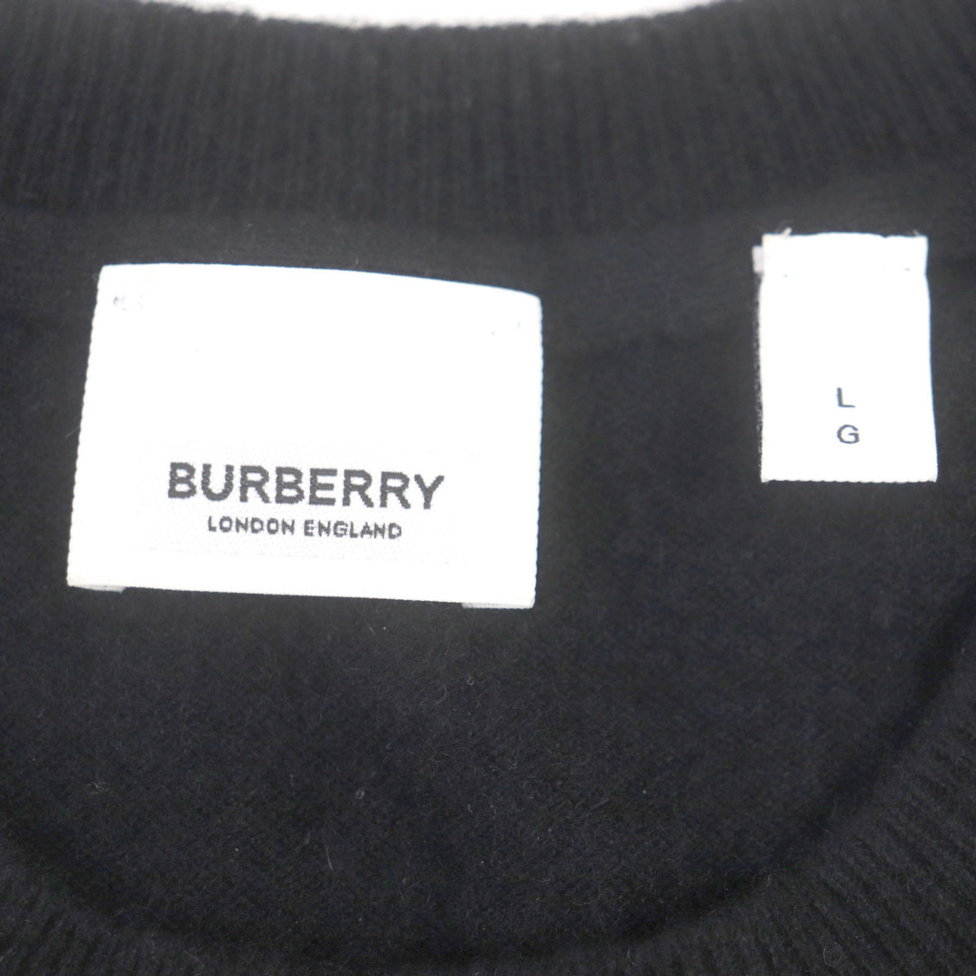 BURBERRY(バーバリー)の美品 BURBERRY バーバリー カシミヤ100% ロゴ刺繍入り クルーネック ニット セーター ブラック 国内正規品 メンズ メンズのトップス(ニット/セーター)の商品写真