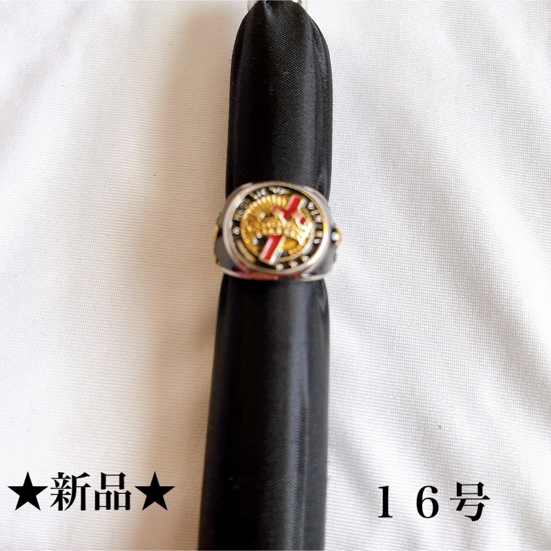 新品★ホワイト★ブラック★ナイツテンプラーメンズファッションリング★指輪★１６号 メンズのアクセサリー(リング(指輪))の商品写真