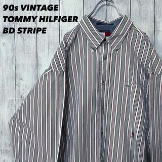 トミーヒルフィガー(TOMMY HILFIGER)の90sビンテージ古着　トミーヒルフィガーマルチカラープリントストライプBDシャツ(シャツ)