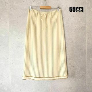 グッチ(Gucci)の美品 GUCCI ストライプ柄 ラメ ロング丈 ニット イージータイトスカート(ロングスカート)