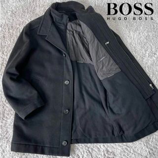 ヒューゴボス(HUGO BOSS)のHUGO BOSS ヒューゴボス カシミヤ混 スタンドカラーコート リブ 黒(ステンカラーコート)