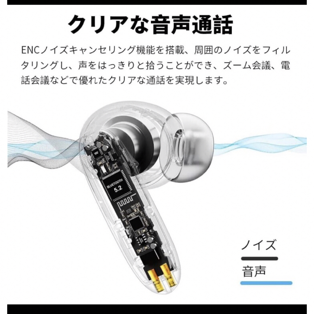  yocano Bluetooth ワイヤレスイヤホン　ノイズキャンセリング防水 スマホ/家電/カメラのオーディオ機器(ヘッドフォン/イヤフォン)の商品写真