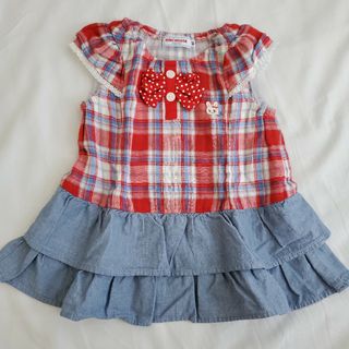 半袖　トップス　ミキハウス チェック　切り替えワンピース　夏服