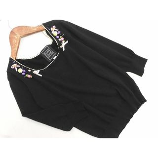 シンシアローリー(Cynthia Rowley)のCYNTHIA ROWLEY シンシアローリー フラワー リボンモチーフ 7分袖 ニット セーター size2/黒 ◇■ レディース(ニット/セーター)