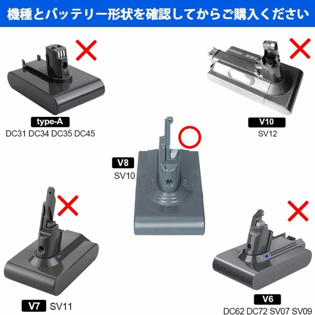  A ダイソン V8 SV10 互換 前期 後期 対応 3000mAh 21.6 スマホ/家電/カメラの生活家電(掃除機)の商品写真