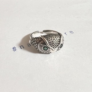 シルバーリング 925 フクロウ 梟 オウル グリーンアイズ 幸運 韓国 指輪(リング(指輪))