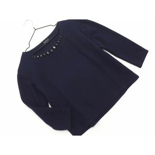 インディヴィ(INDIVI)のINDIVI インディヴィ ビジュー カットソー size38/紺 ◇■ レディース(カットソー(長袖/七分))