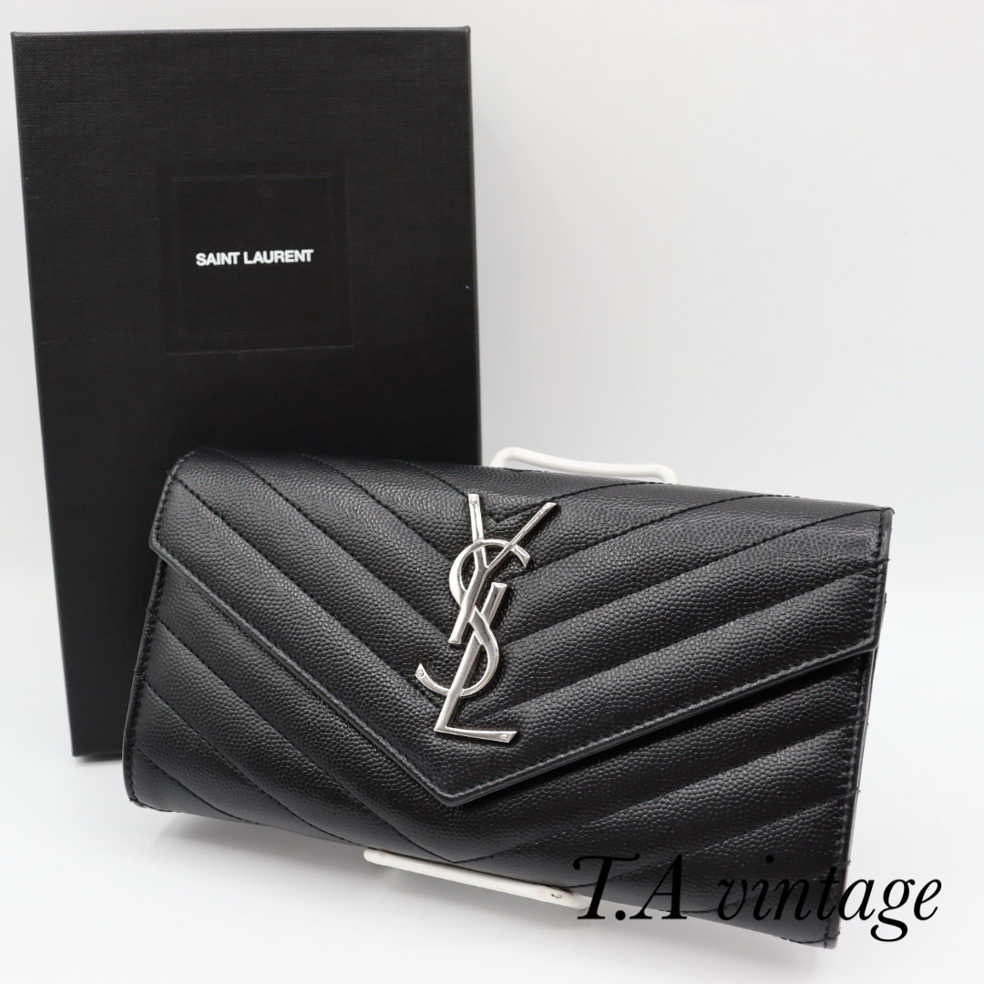 Saint Laurent(サンローラン)の美品！サンローラン　パリ　Vステッチ　YSL  長財布　ブラック レディースのファッション小物(財布)の商品写真