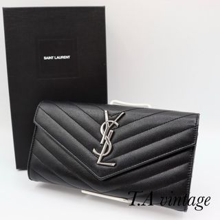 サンローラン(Saint Laurent)の美品！サンローラン　パリ　Vステッチ　YSL  長財布　ブラック(財布)