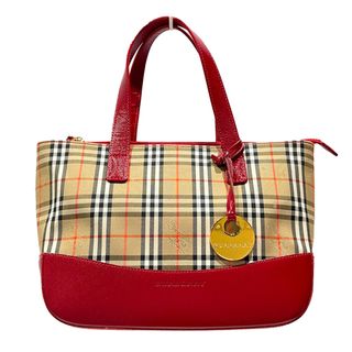 バーバリー(BURBERRY)のBURBERRY ハンドバッグ ロゴ チェック キャンバス レザー(ハンドバッグ)