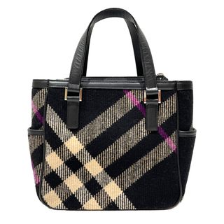 バーバリー(BURBERRY)のBURBERRY ハンドバッグ チェック ツイード サイドポケット ウール レザー(ハンドバッグ)