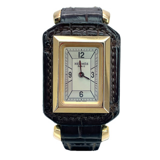 エルメス(Hermes)のHERMES 腕時計 オートヴィル クオーツ ホワイト文字盤 HT1.270 □H刻印（2004年）PG×革(腕時計)