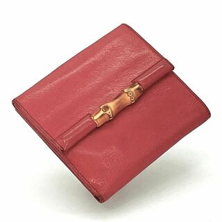 グッチ(Gucci)の【希少】グッチ　めずらしいピンク　オールレザーのバンブー 二つ折り財布(財布)