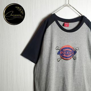 ディッキーズ(Dickies)のDickies ラグランTシャツ グレー 灰 プリント バイカラー 半袖 古着(Tシャツ/カットソー(半袖/袖なし))