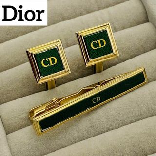 クリスチャンディオール(Christian Dior)の★Dior★ ネクタイピン・カフリンクス CDロゴ スクエア グリーン ゴールド(ネクタイピン)