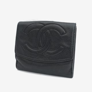 シャネル(CHANEL)のCHANEL / シャネル ■財布 キャビアスキン 二つ折り コンパクト ブラック 【財布/サイフ/ウォレット/wallet/コイン】 ブランド【中古】 [0990012971](財布)