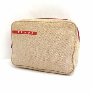 プラダ(PRADA)のPRADA / プラダ ■ポーチ スポーツライン キャンバス ベージュ レッド 【バッグ/バック/BAG/鞄/カバン】 ブランド【中古】 [0990013001](ポーチ)