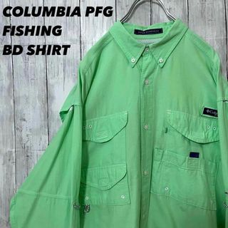 コロンビア(Columbia)のアウトドア古着　コロンビアPFG 2WAYフィッシングBDシャツ　緑　グリーン(シャツ)