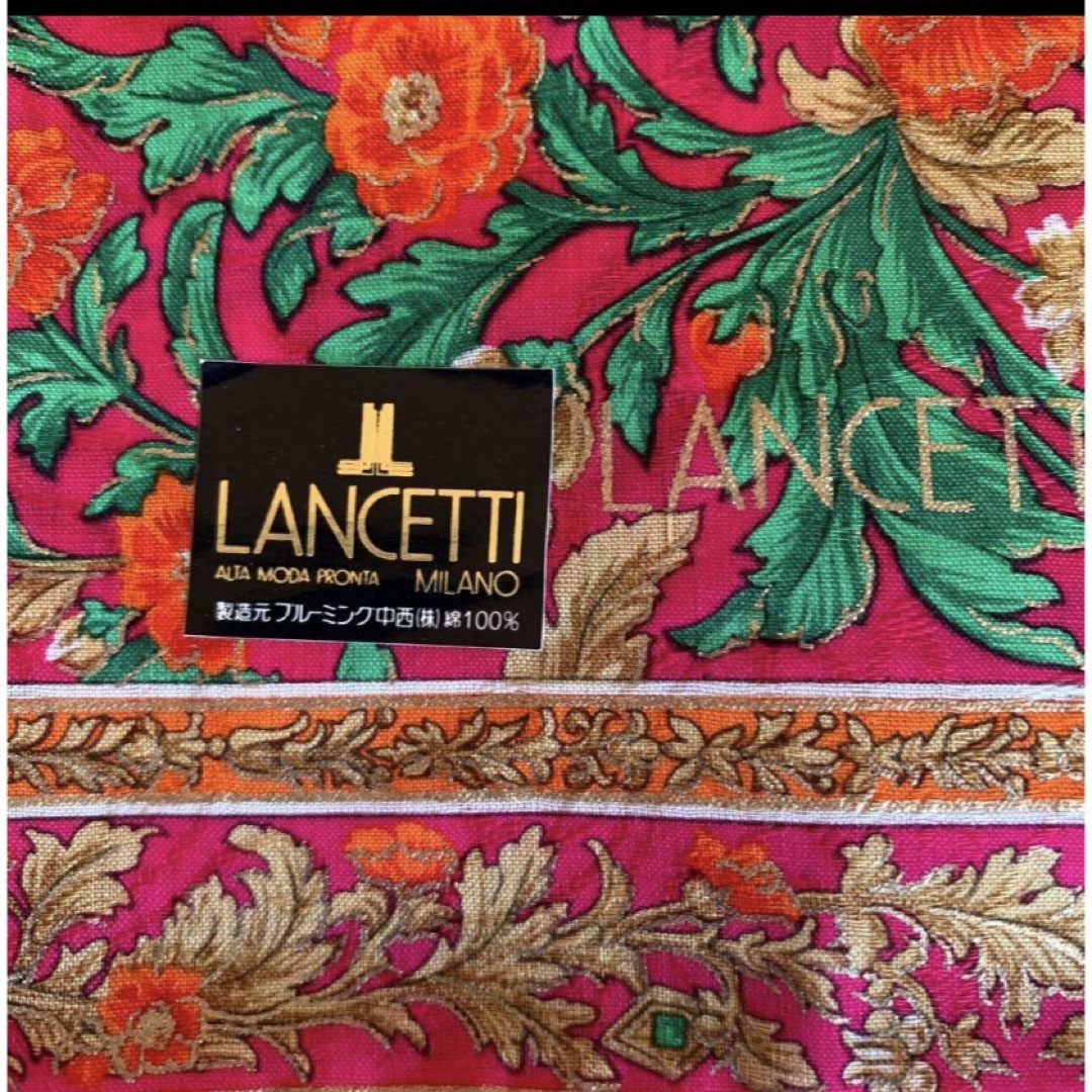 LANCETTI(ランチェッティ)のLANCETT ランチェッティ大判ハンカチ  プチスカーフ　お膝掛け52×52 レディースのファッション小物(ハンカチ)の商品写真