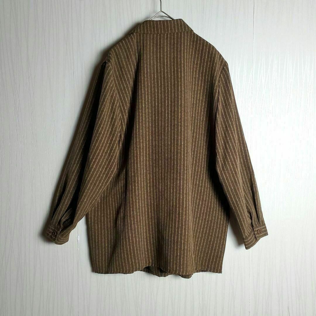 VINTAGE(ヴィンテージ)の【デザインシャツ アウター ブラウン 茶 ストライプ レトロ ビンテージ 古着】 メンズのトップス(シャツ)の商品写真