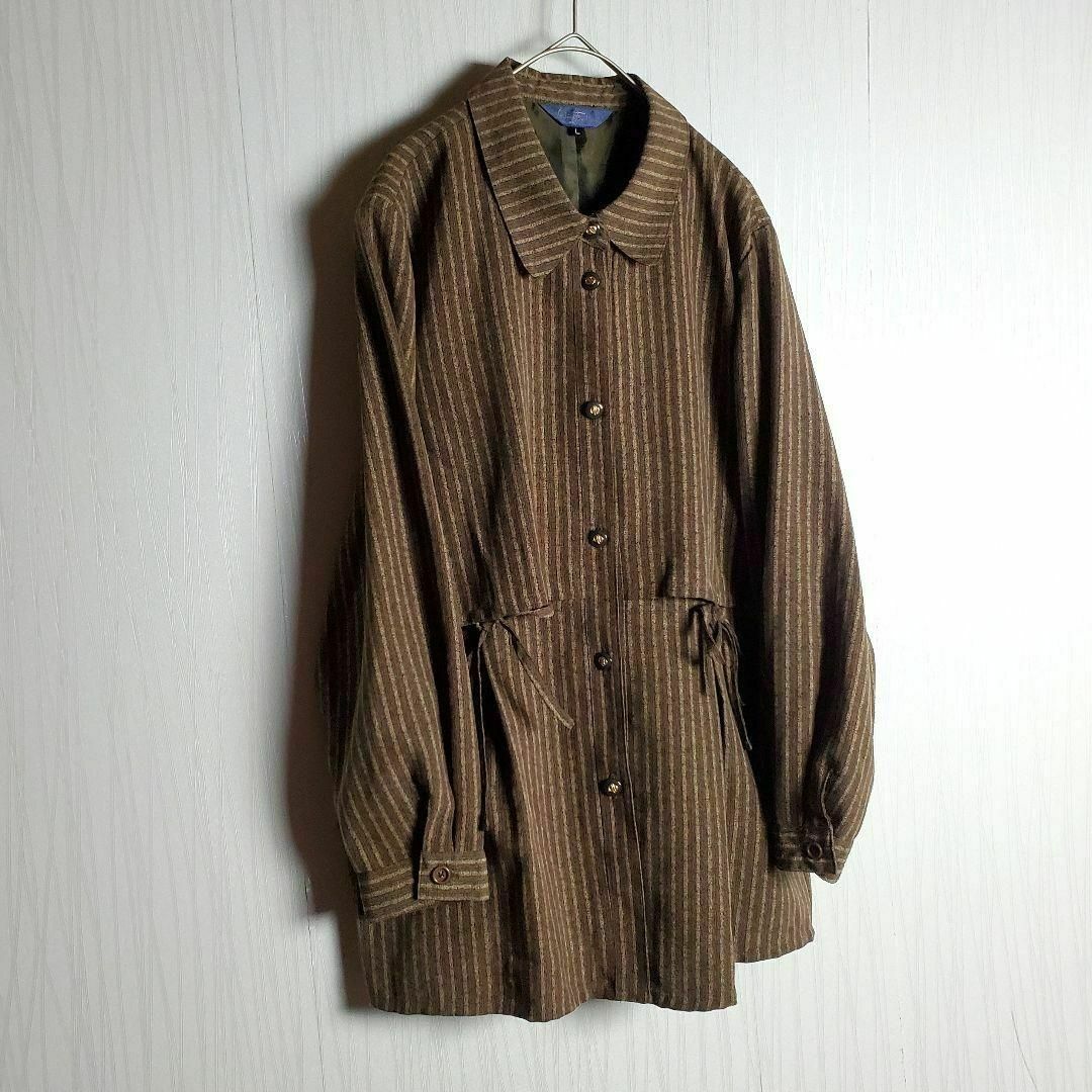 VINTAGE(ヴィンテージ)の【デザインシャツ アウター ブラウン 茶 ストライプ レトロ ビンテージ 古着】 メンズのトップス(シャツ)の商品写真